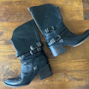 FreeBird Pikes black leather moto buckle boots ladies size 8